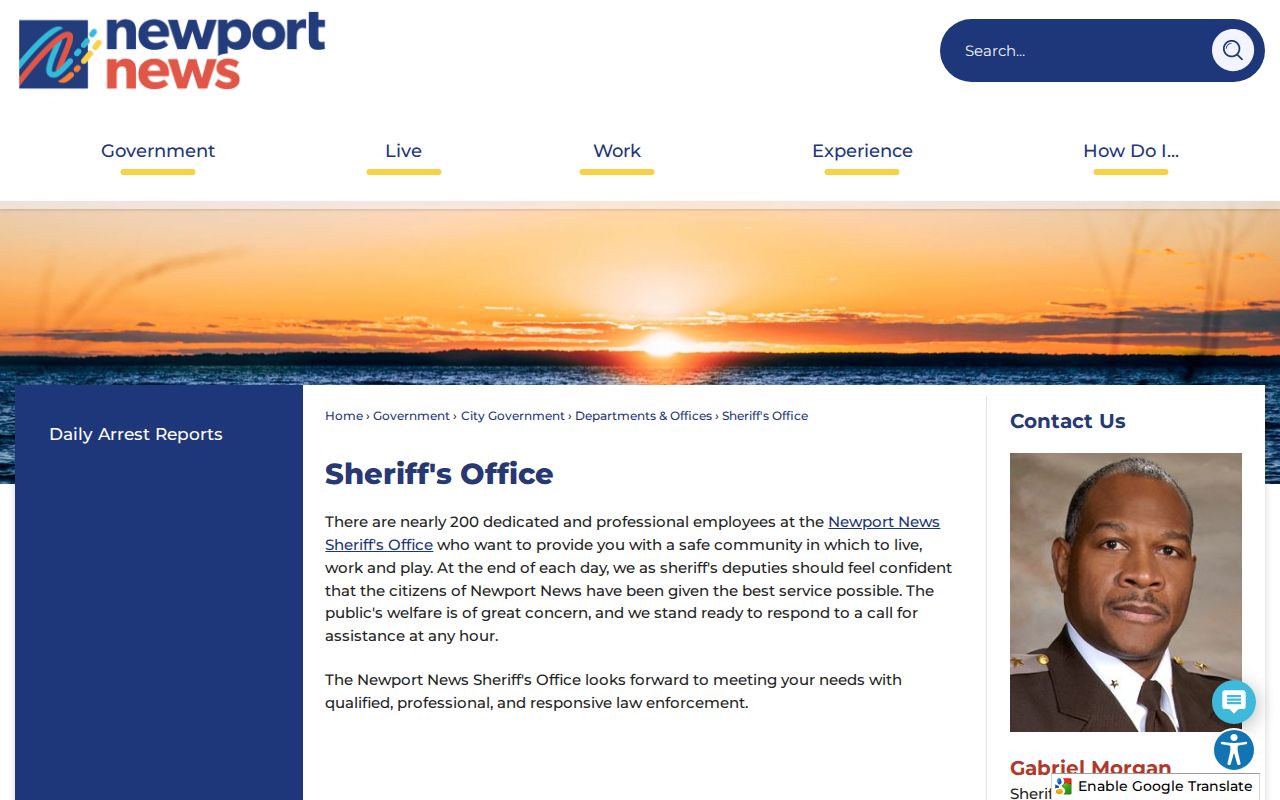 Newport News City warrant service and jail, Sheriff's Office contact page