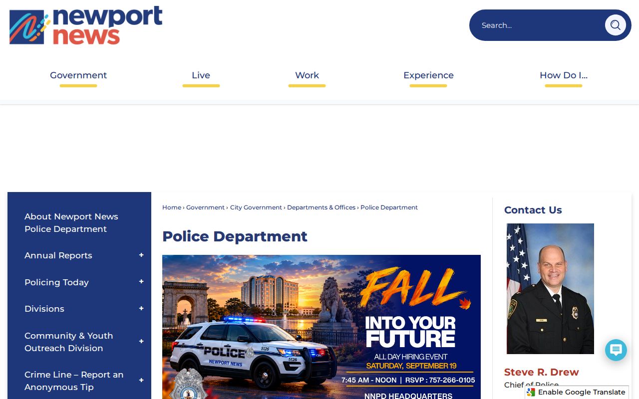 Newport News City warrant records, Newport News Police Department contact page